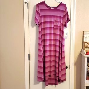 NWT LulaRoe Carly dress Women's Size MED Purple Ombre Stripes hi-low swingdress